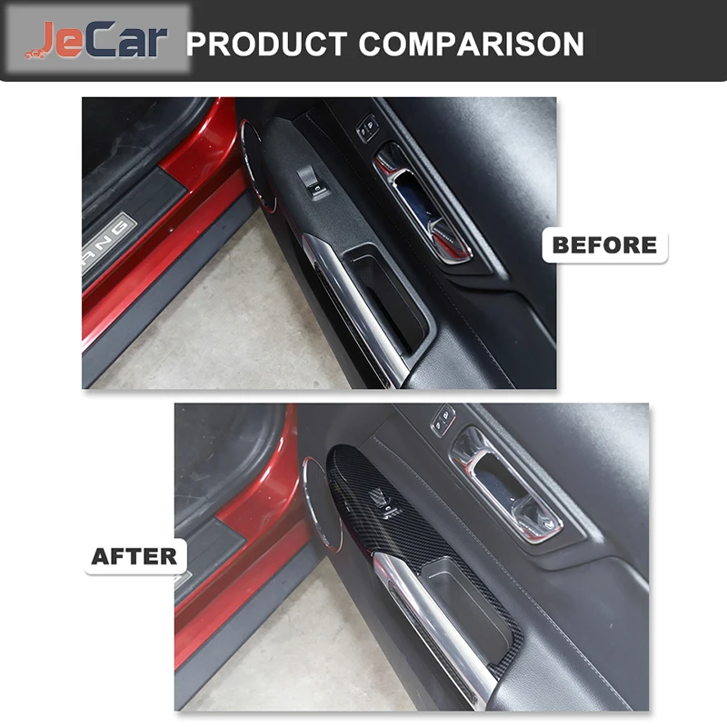 JeCar ABS Car Windows Lifting Control Panel Decor Cover Protector Carbon Fiber Sticker For Ford Mustang 2015UP Inner Accessories - Image 4