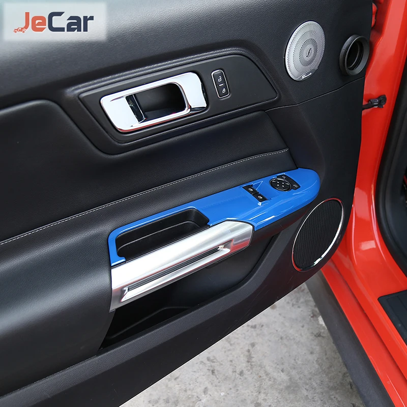 JeCar ABS Car Windows Lifting Control Panel Decor Cover Protector Carbon Fiber Sticker For Ford Mustang 2015UP Inner Accessories - Image 3
