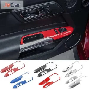 JeCar ABS Car Windows Lifting Control Panel Decor Cover Protector Carbon Fiber Sticker For Ford Mustang 2015UP Inner Accessories