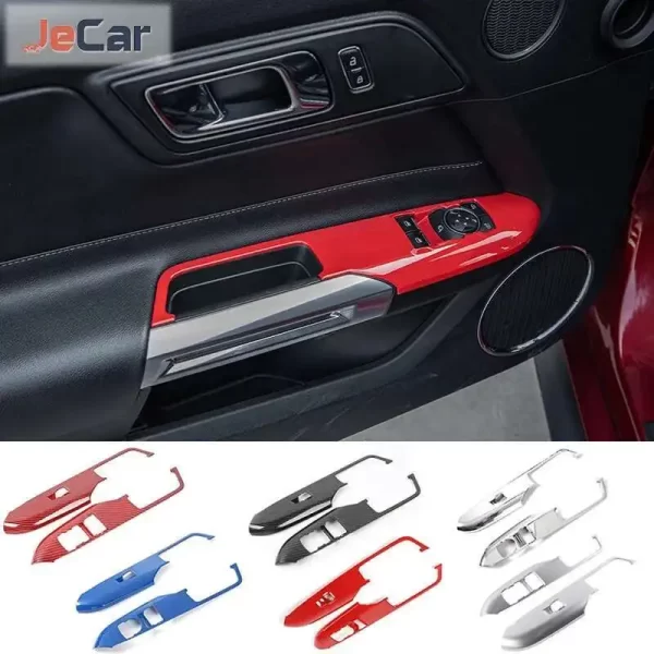 JeCar ABS Car Windows Lifting Control Panel Decor Cover Protector Carbon Fiber Sticker For Ford Mustang 2015UP Inner Accessories